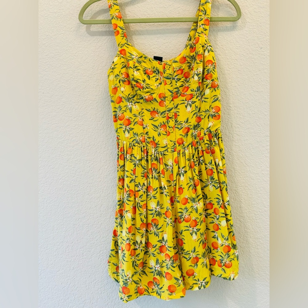 Yellow Citrus Fruit Button-Front Romper linen feel - Picture 2 of 5